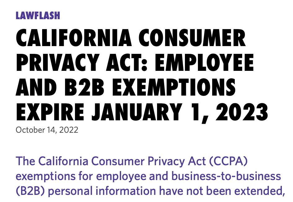 CCPA employee and B2B exemptions expiry article screenshot