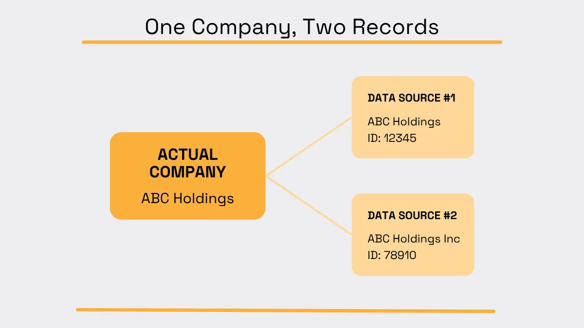 Entity resolution is essential when different data sources represent the same company as separate records