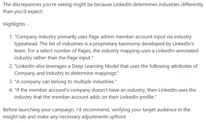 Explanation of how LinkedIn assigns company industries using taxonomy and machine learning