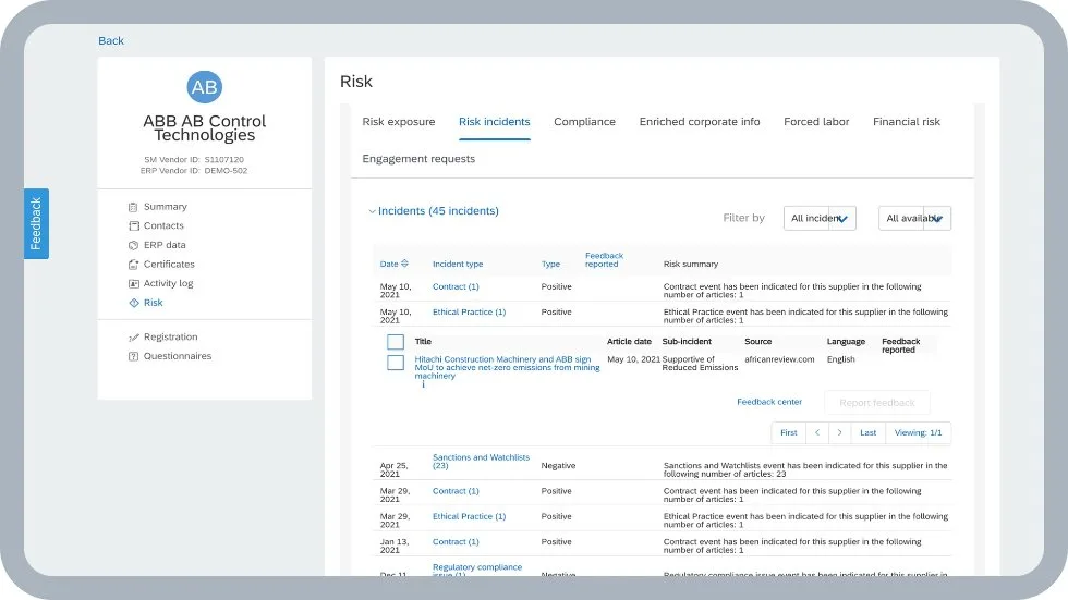 SAP dashboard