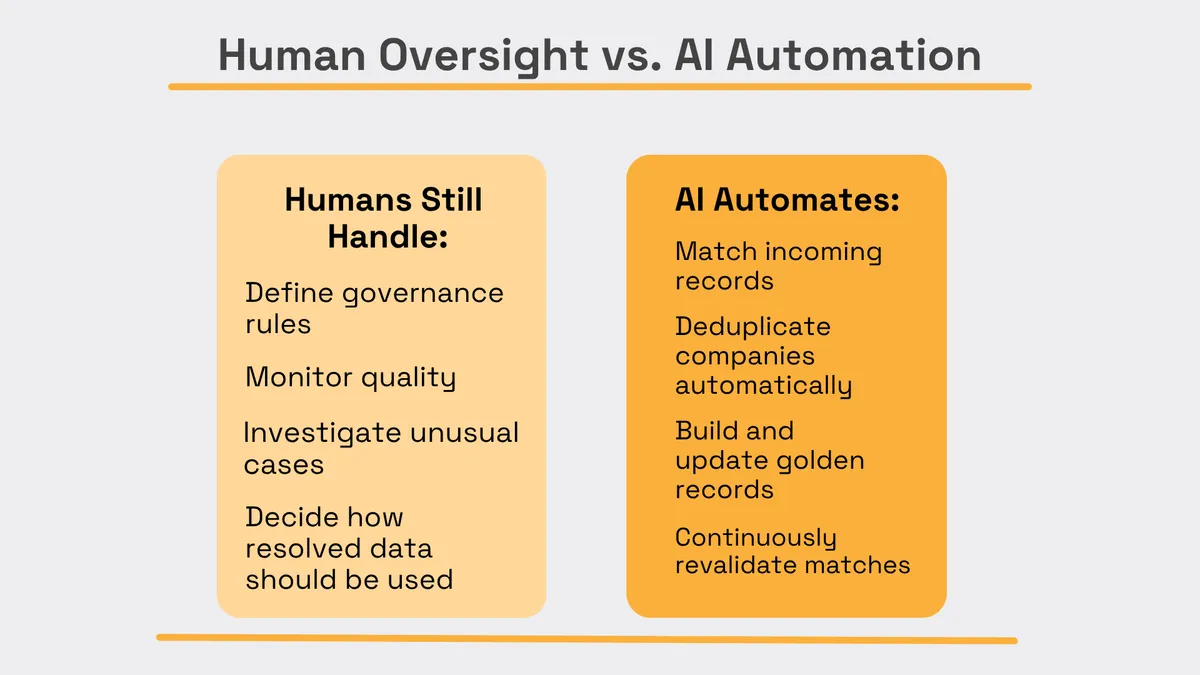 Human oversight and AI automation roles in data management