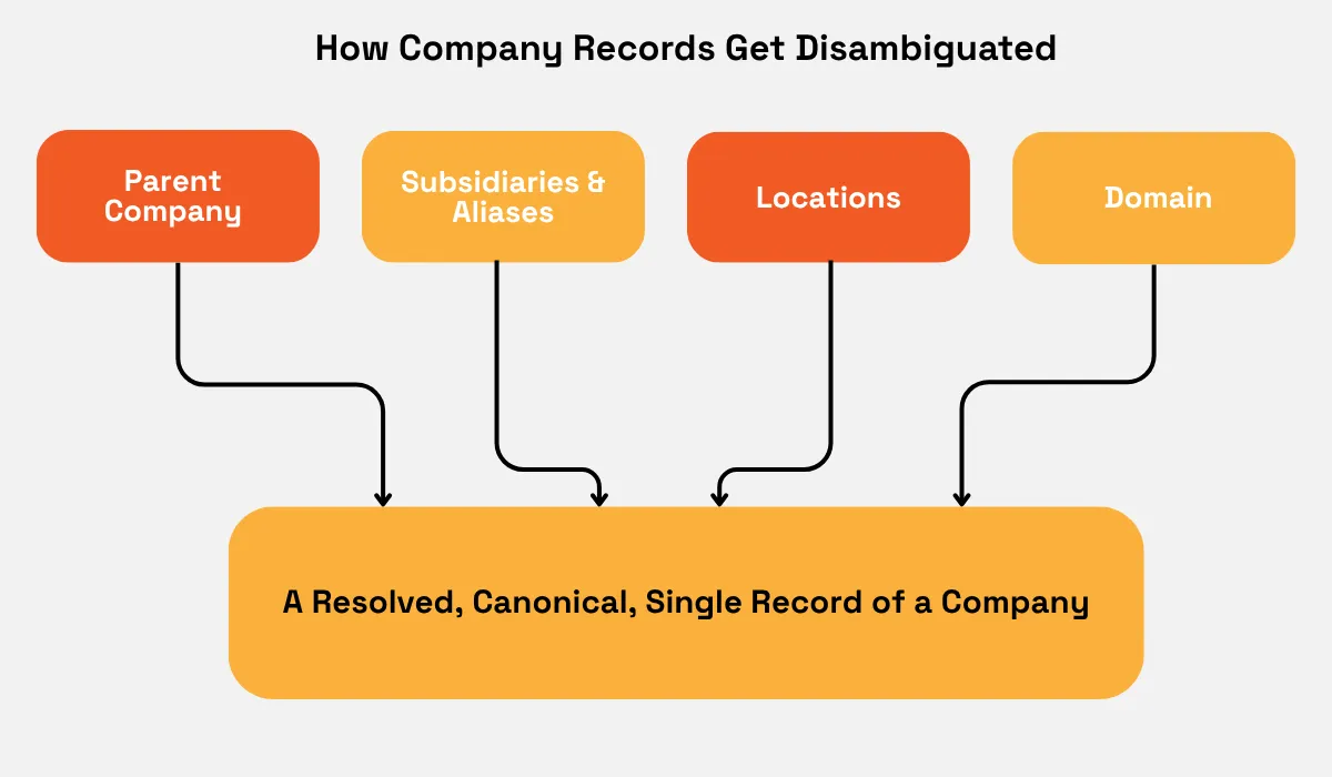 Company record disambiguation process diagram
