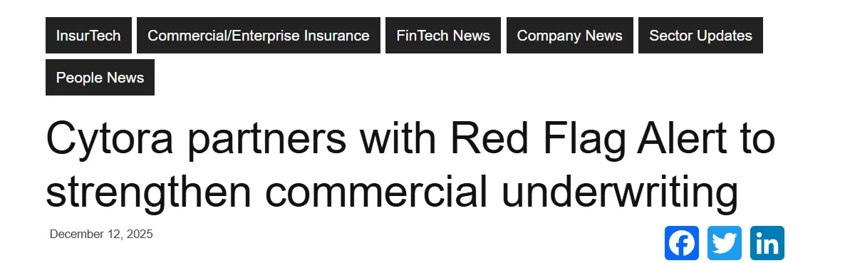 Cytora partners with Red Flag Alert to strengthen commercial underwriting