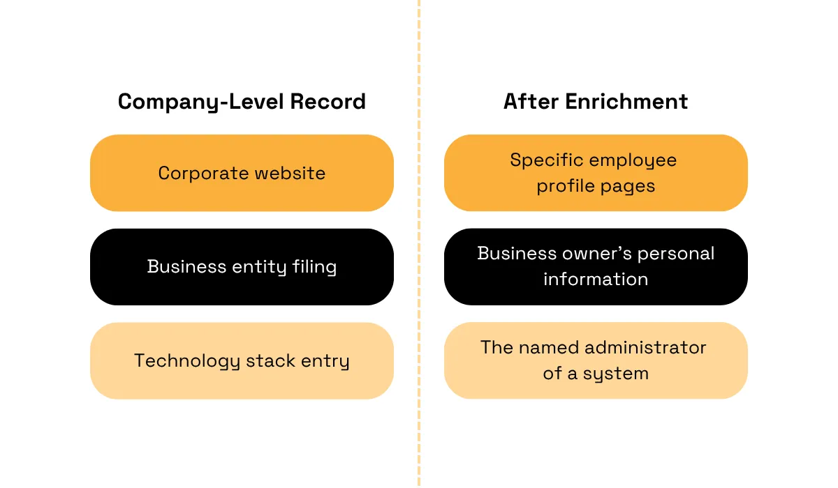 Company-level records vs personal data added after enrichment