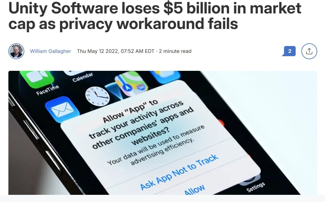 Unity Software loses $5B in market cap after privacy workaround failure