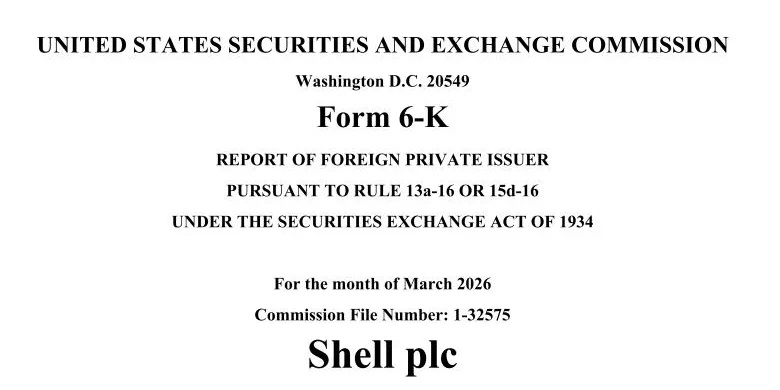 SEC Form 6-K filing for Shell plc for March 2026