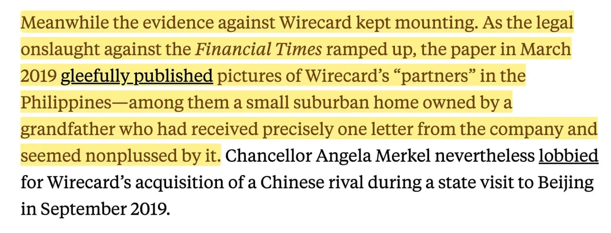 Highlighted excerpt describing Wirecard partners in the Philippines, including a suburban home