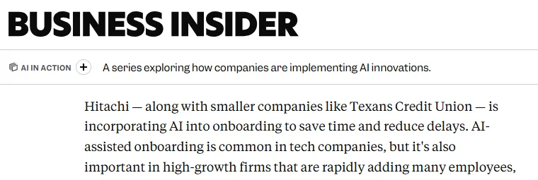 Business Insider article about AI-assisted employee onboarding
