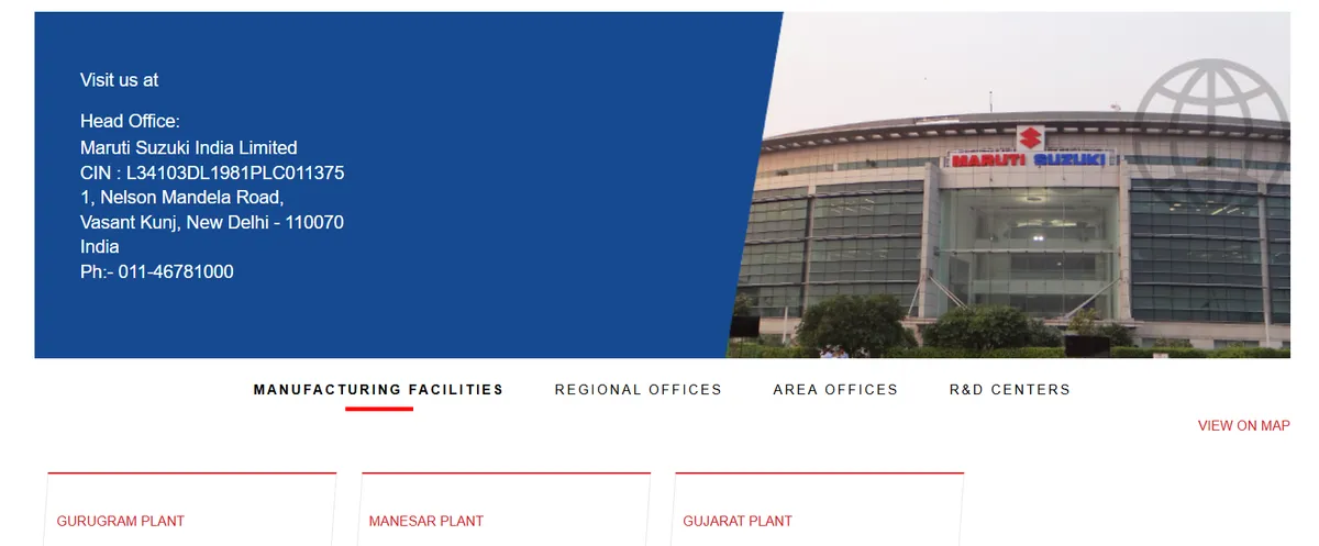 Maruti Suzuki India manufacturing facilities website screenshot