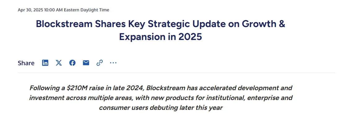 Blockstream strategic update on growth and expansion after a $210M raise