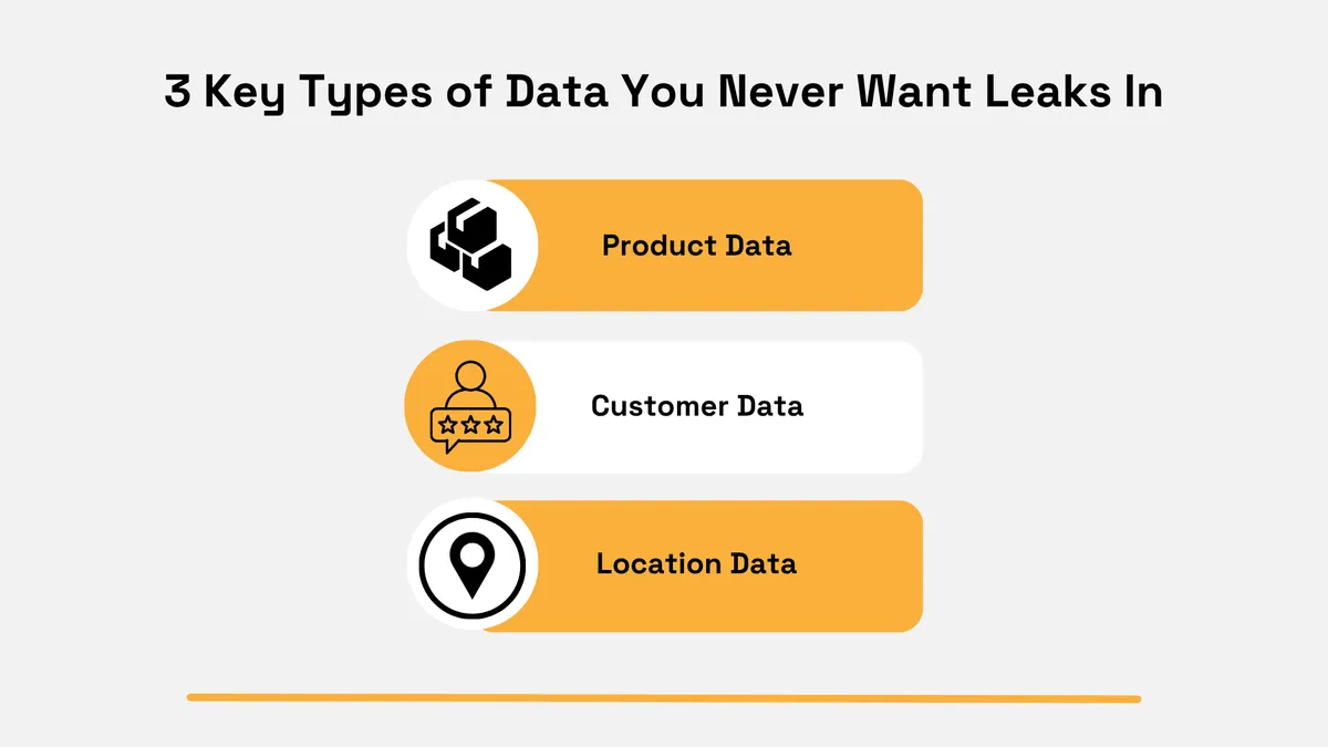 Product, customer, and location data leakage infographic