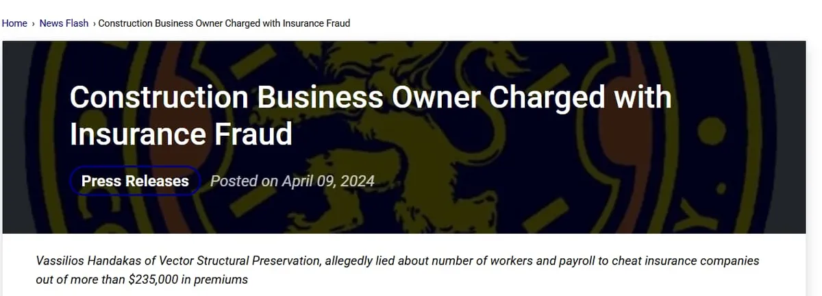 Construction business owner charged with insurance fraud for allegedly misreporting workers and payroll
