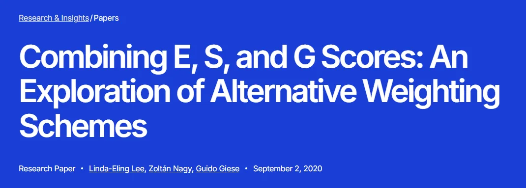 MSCI research paper on combining E, S and G scores using alternative weighting schemes