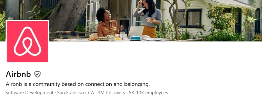 Airbnb LinkedIn company page classified under Software Development
