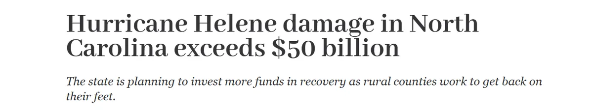 Hurricane Helene damage in North Carolina exceeds $50 billion headline