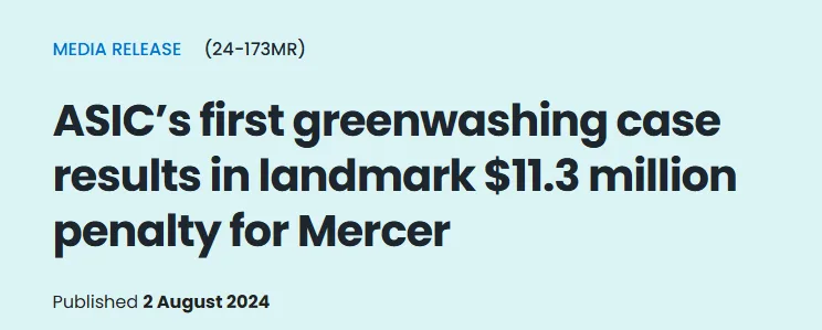 ASIC media release on Mercer’s $11.3 million greenwashing penalty