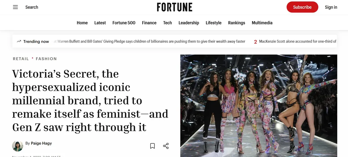 Victoria’s Secret brand repositioning article screenshot