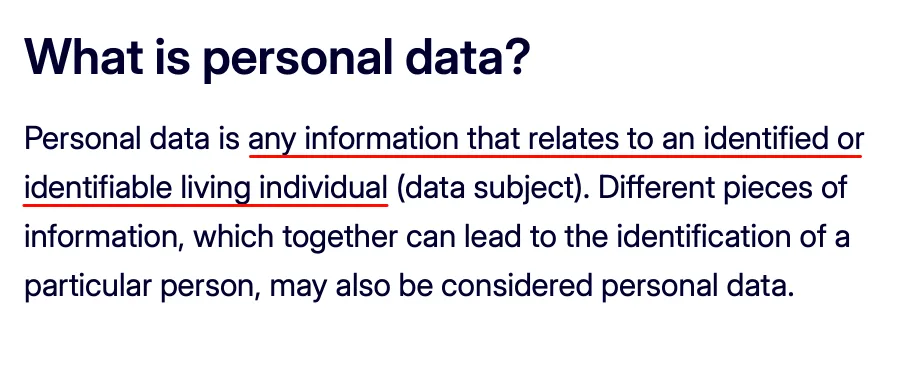 Definition of personal data under GDPR, covering identified or identifiable living individuals