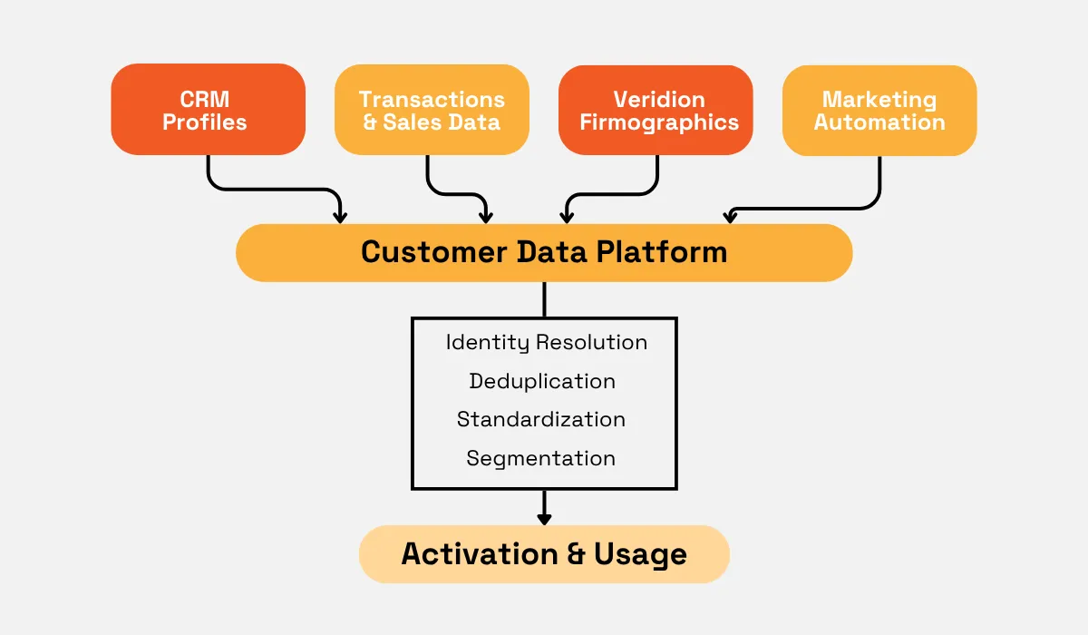 Customer data platform combining CRM, sales, firmographic and marketing data for activation