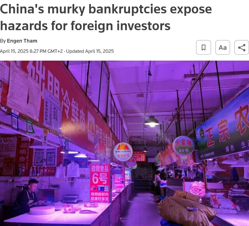 Reuters article on bankruptcy risks for foreign investors in China