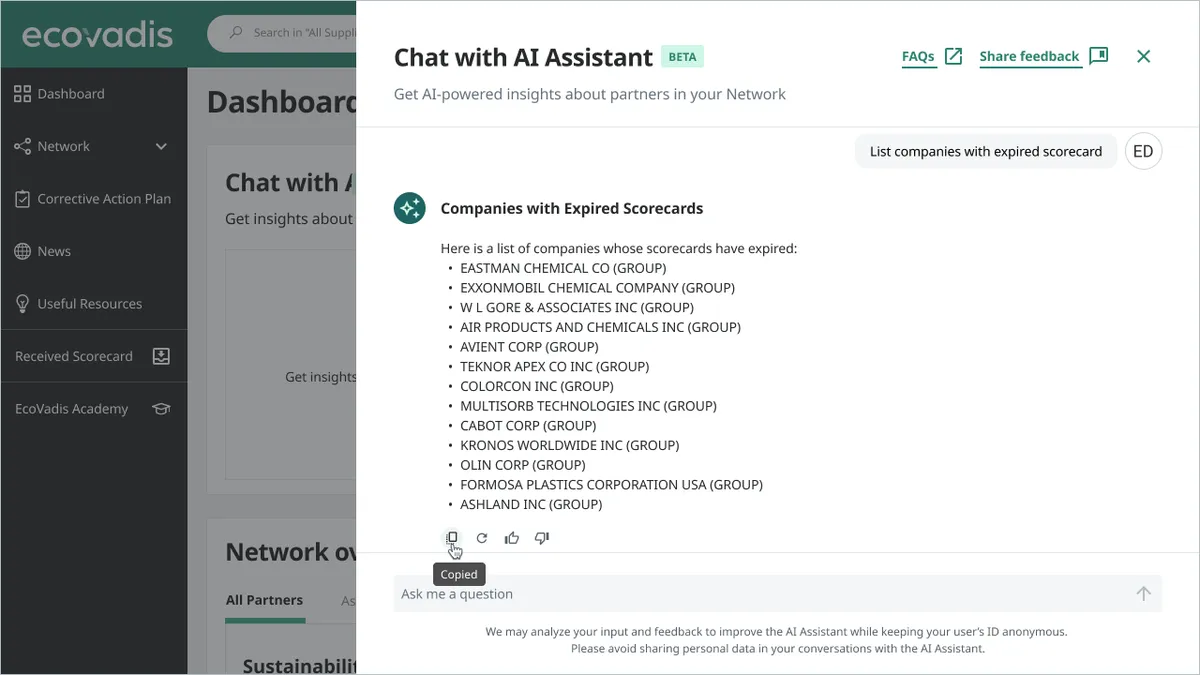 EcoVadis dashboard